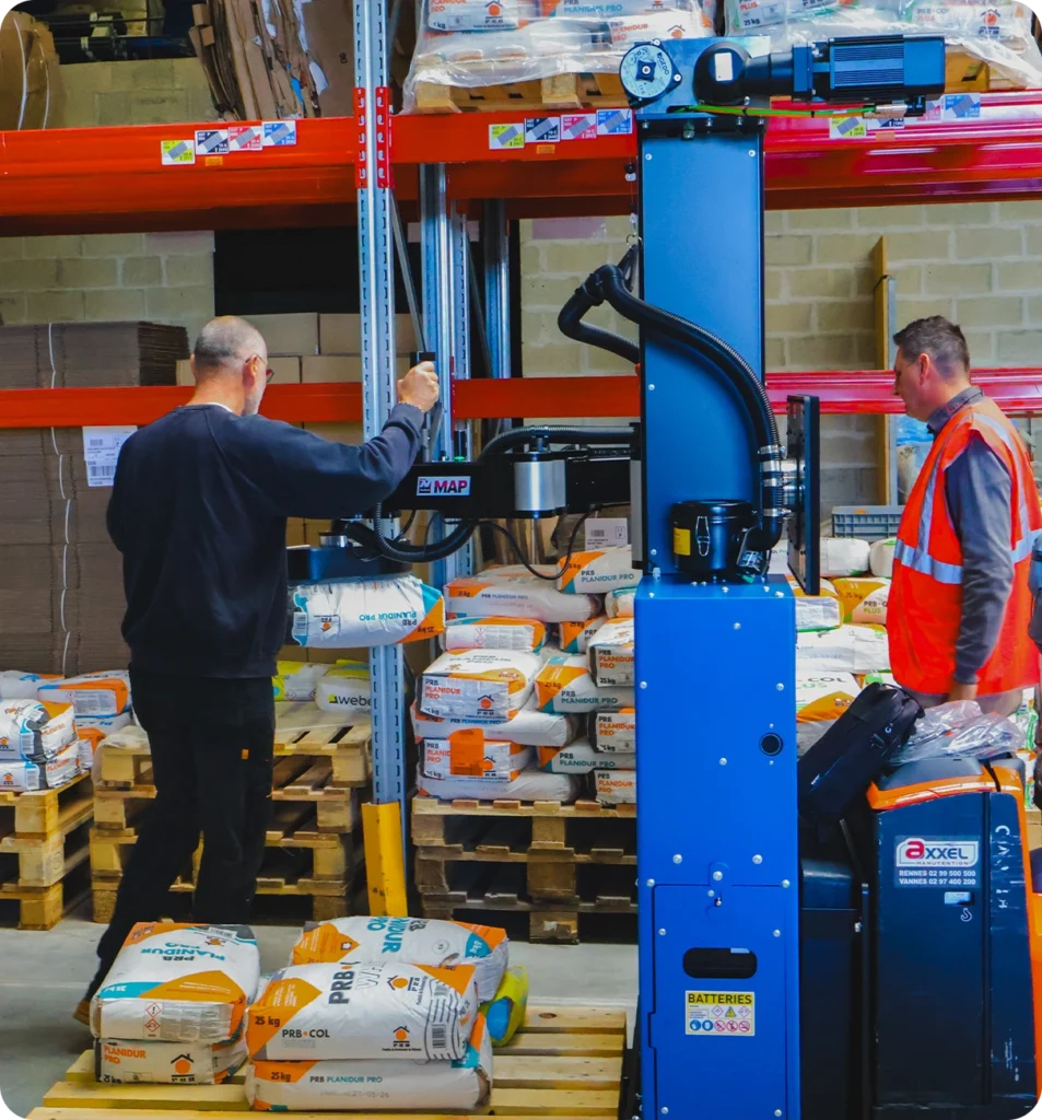 Logistik-Kommissionier-Cobot von Neoditech mit neuen extrudierten Doppelgelenken aus eloxiertem Aluminium.