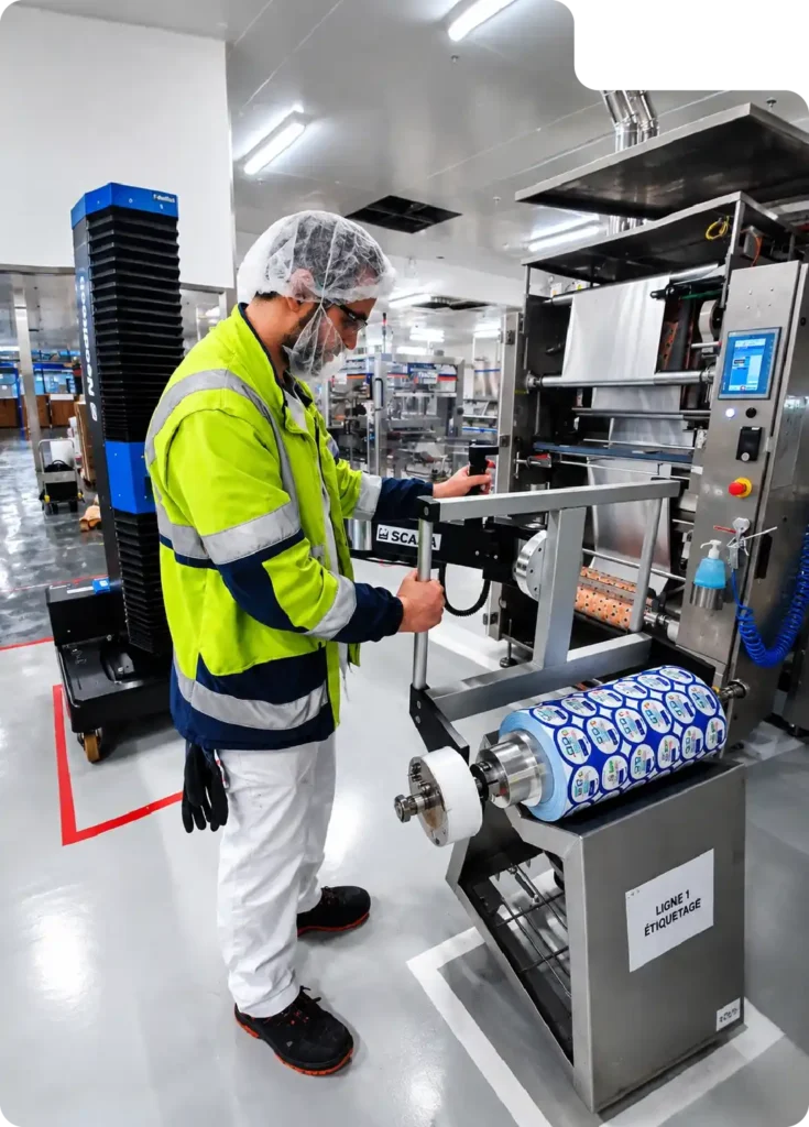 Handhabung einer Etikettenrolle mit dem SCARA TITAN Manipulator Lebensmittelindustrie