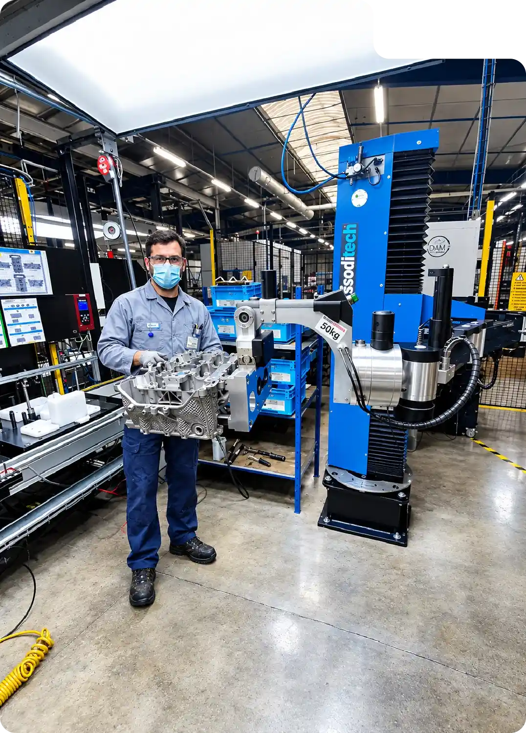 Manipulator Automobilindustrie - Handhabung eines Rennmotor-Zylinderkopfs mit dem Neoditech SCARA TITAN Manipulatorarm