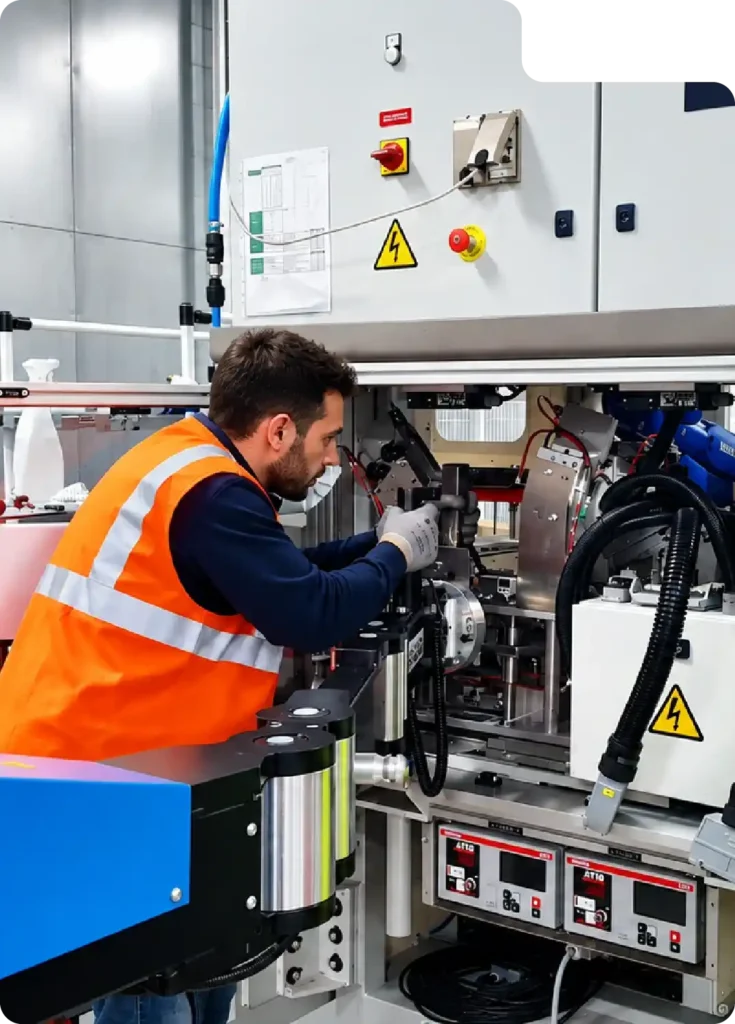 Handhabung eines Werkzeugs innerhalb einer Produktionsmaschine mit dem SCARA TITAN Manipulatorarm - Manipulator Automobilindustrie