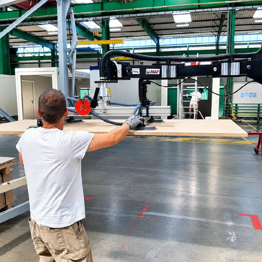 Handhabungstechnik Bauwirtschaft: Handhabung einer 78 kg schweren Deckenplatte mit dem Neoditech Kommissionier-Manipulator