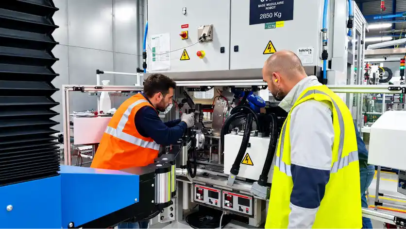 Einsetzen eines Bauteils in eine Werkzeugmaschine mit dem SCARA TITAN Handhabungsgerät von Neoditech