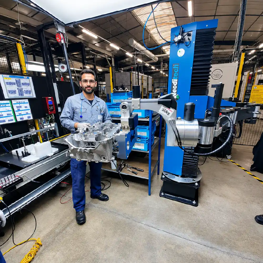 Handhabung eines Motorzylinderkopfs mit dem Neoditech SCARA TITAN Handhabungsgerät - Handhabung Automobilindustrie
