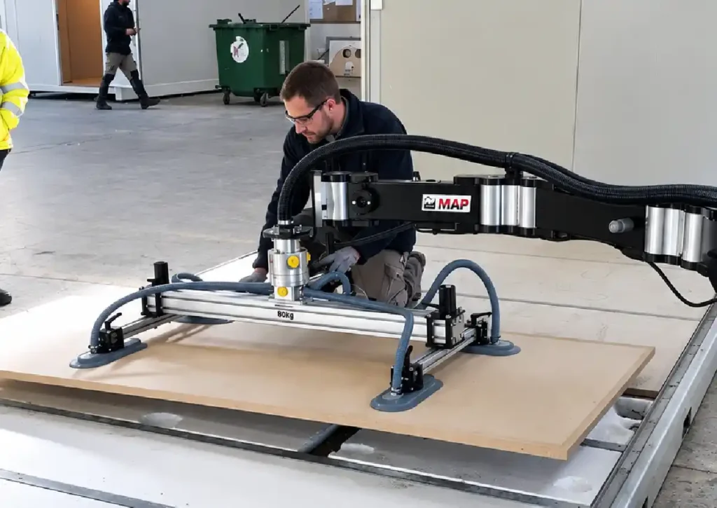 Kosten der manuellen Handhabung - Neoditech mobiler Kommissionierer als Kommissionier-Cobot bei der Handhabung einer 78 kg schweren Beton-Gips-Decke
